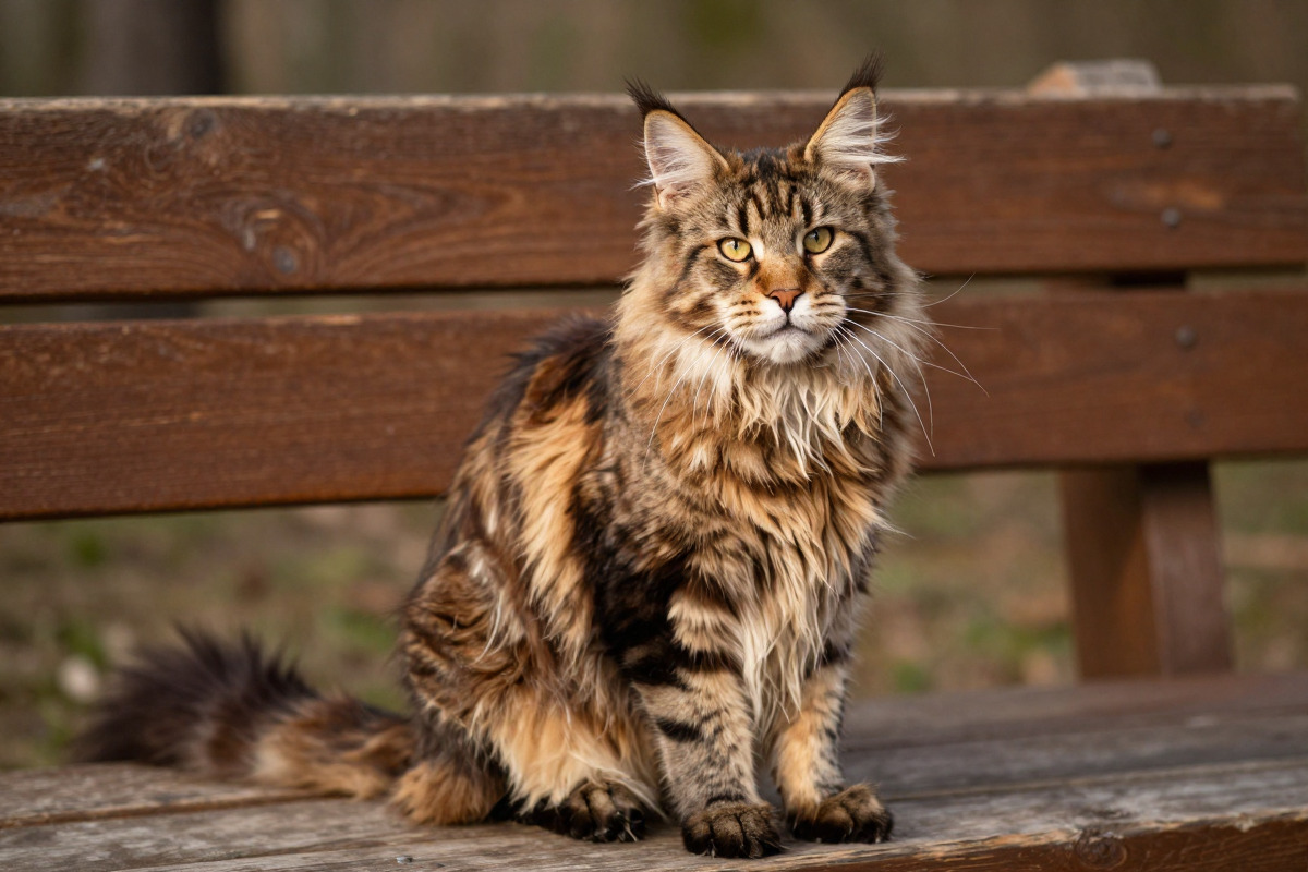 A majestic Maine Coon cat with luxurious brown tabby fur