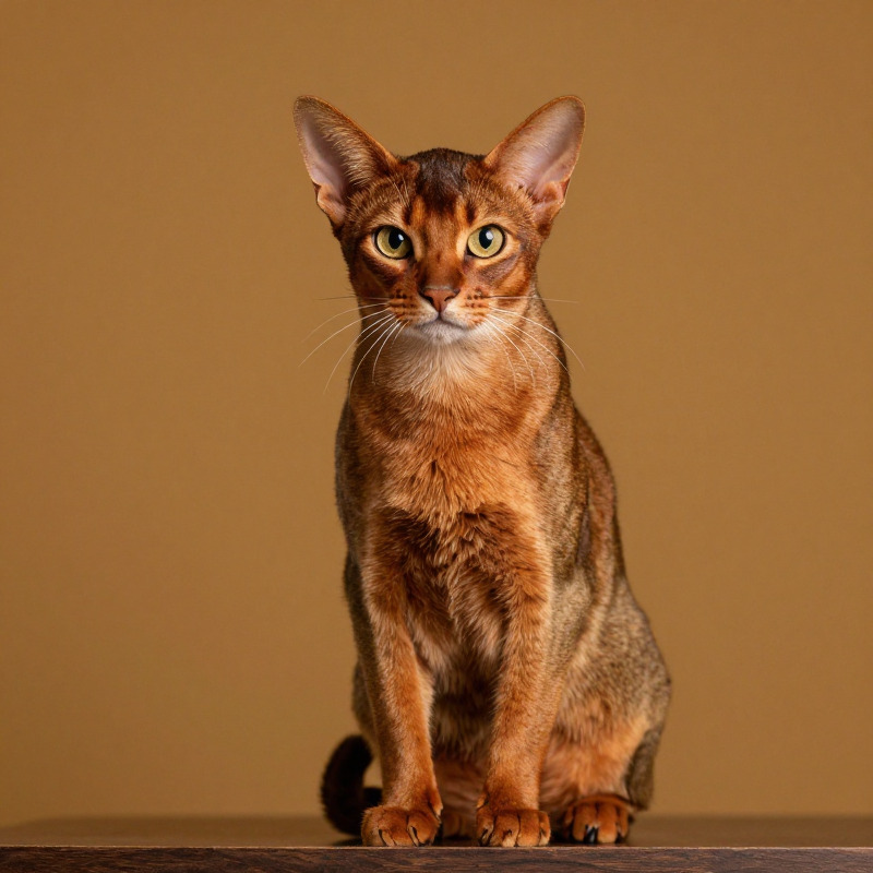 A sleek Abyssinian cat with warm ruddy coat